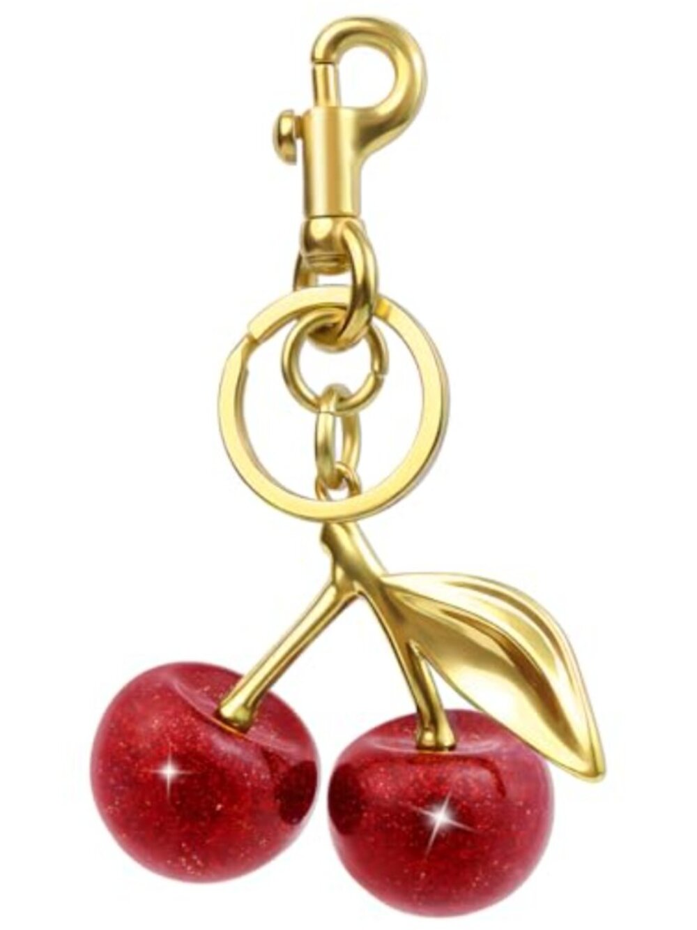 18K Gold Plated Cherry Keychain Purse Charm Metal Resin